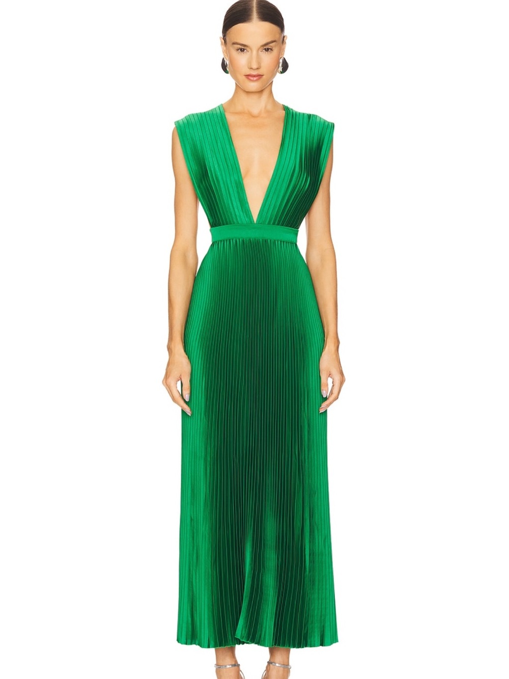 L’IDÉE Gala Midi Dress Bright Green Pleated Satin Size 10 M